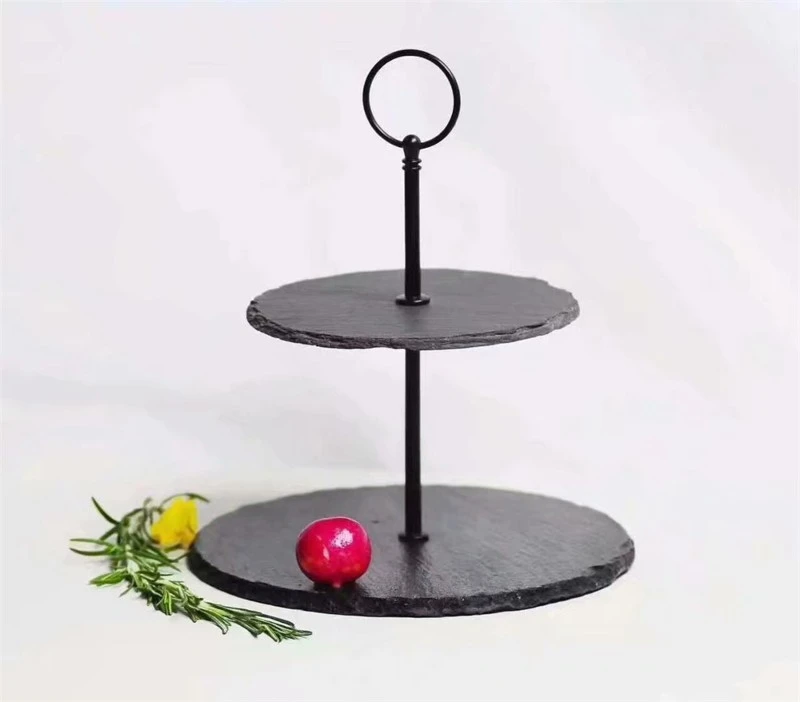 Title image of a black slate effect tile tiered cake stand demonstrating deep black color and natural slate texture. Title image of a black slate effect tile tiered cake stand demonstrating deep black color and natural slate texture.